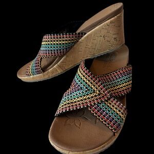 Skechers Wedge Luxe ‎ Foam Strap Slip On Comfort Rainbow Cork Sandals Size 8
